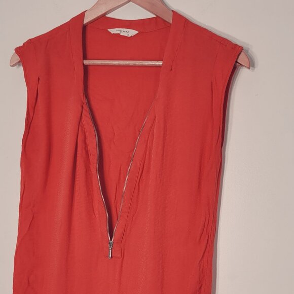 NAF NAF Women's Red Relaxed Fit Zipper V-neck Cap Sleeve Casual Blouse Size 36 - Picture 4 of 11